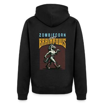 Zombie Einhorn Lustiger Halloween Spruch - Unisex Premium Bio Zip Hoodie - Schwarz - Hinten - Nico (187cm)