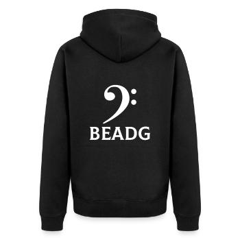 BEADG Bass Clef - Unisex Premium Bio Zip Hoodie - Schwarz - Hinten - Nico (187cm)