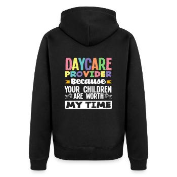 Kindertagesstätte Anbieter Weil Eure Kinder Meine - Unisex Premium Bio Zip Hoodie - Schwarz - Hinten - Nico (187cm)