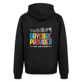 Day care providers in action - Unisex Premium Organic Zip Hoodie - black - Back - Nico (187cm)