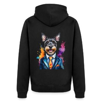 Zwergschnauzer Anzug Hund Lustig Tier Design Print - Unisex Premium Bio Zip Hoodie - Schwarz - Hinten - Nico (187cm)