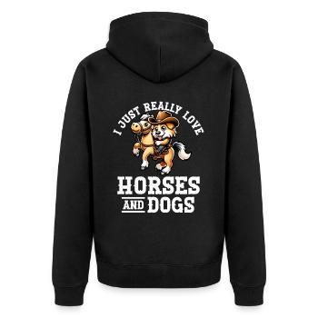 Ich Liebe Pferde Und Hunde - Unisex Premium Bio Zip Hoodie - Schwarz - Hinten - Nico (187cm)