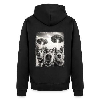 Mushing Sled Dog Sledding UFO Alien Extraterrestri - Unisex Premium Bio Zip Hoodie - Schwarz - Hinten - Nico (187cm)