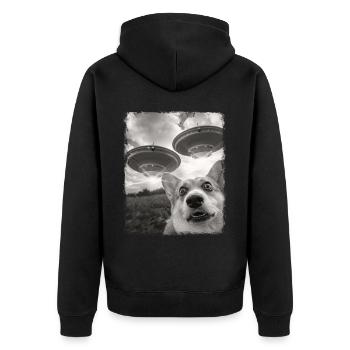 Pembroke Corgi chien OVNI Alien Alien Selfi - Veste à capuche bio Premium Unisexe - noir - Dos - Nico (187cm)