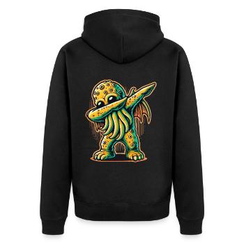 Lustiger Dabbender Cthulhu Dystopischer Oktopus - Unisex Premium Bio Zip Hoodie - Schwarz - Hinten - Nico (187cm)