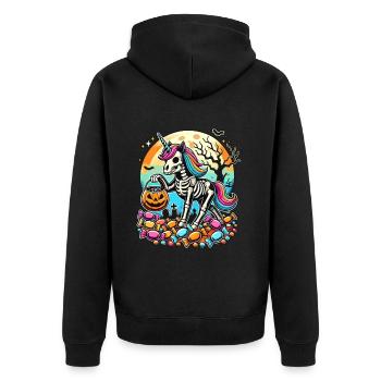 Lustiges Einhorn Skelett Liebt Süßigkeiten - Unisex Premium Bio Zip Hoodie - Schwarz - Hinten - Nico (187cm)