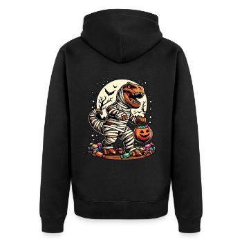 Funny T-Rex Mummy Loves Candy - Unisex Premium Organic Zip Hoodie - black - Back - Nico (187cm)