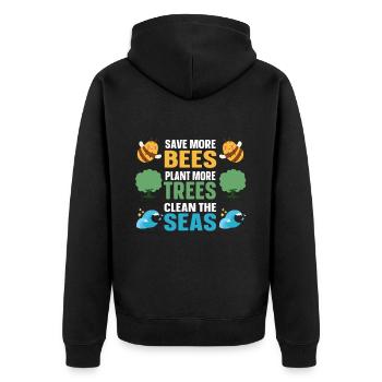 Save More Bees Plant More Trees Clean The Seas - Unisex Premium Bio Zip Hoodie - Schwarz - Hinten - Nico (187cm)