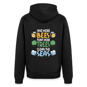 Save More Bees Plant More Trees Clean The Seas - Unisex Premium Bio Zip Hoodie - Schwarz - Hinten - Nico (187cm)