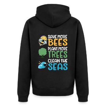 Save More Bees Plant More Trees Clean The Seas - Unisex Premium Bio Zip Hoodie - Schwarz - Hinten - Nico (187cm)