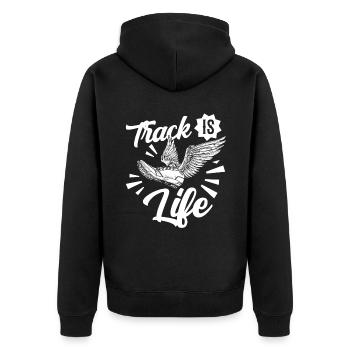 Leichtathletik Leichtathletikspiele - Unisex Premium Bio Zip Hoodie - Schwarz - Hinten - Nico (187cm)