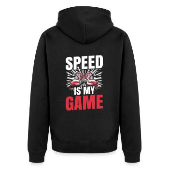 Leichtathletik Leichtathletikspiele - Unisex Premium Bio Zip Hoodie - Schwarz - Hinten - Nico (187cm)