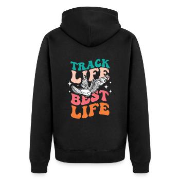 Leichtathletik Leichtathletikspiele - Unisex Premium Bio Zip Hoodie - Schwarz - Hinten - Nico (187cm)