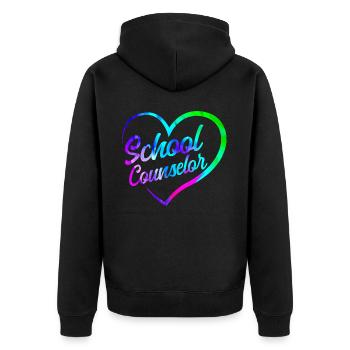 School Counselor Heart Watercolor - Unisex Premium Bio Zip Hoodie - Schwarz - Hinten - Nico (187cm)
