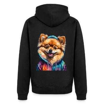 Loulou de Poméranie Sweat à capuche de Poméranie Imprimé chien - Veste à capuche bio Premium Unisexe - noir - Dos - Nico (187cm)