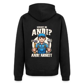 Handwerker Andi Arbeit Geschenk Sprüche Lustig - Unisex Premium Bio Zip Hoodie - Schwarz - Hinten - Nico (187cm)