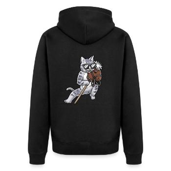 Lustiges Hobby Horsing Katze - Unisex Premium Bio Zip Hoodie - Schwarz - Hinten - Nico (187cm)