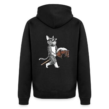 Lustiges Hobby Horsing Katze - Unisex Premium Bio Zip Hoodie - Schwarz - Hinten - Nico (187cm)