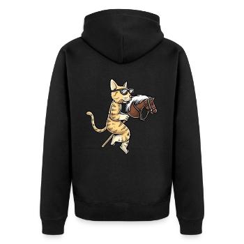 Lustiges Hobby Horsing Katze - Unisex Premium Bio Zip Hoodie - Schwarz - Hinten - Nico (187cm)