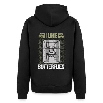 Veranstaltungstechniker Lichttechniker Tontechnik - Unisex Premium Bio Zip Hoodie - Schwarz - Hinten - Nico (187cm)