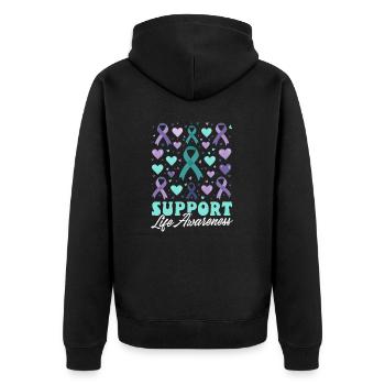 Suicide Awareness Support Life Awareness - Unisex Premium Organic Zip Hoodie - black - Back - Nico (187cm)
