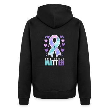 Suizidbewusstsein: Du bist wirklich wichtig - Unisex Premium Bio Zip Hoodie - Schwarz - Hinten - Nico (187cm)