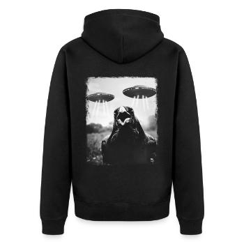 Raven Crow Bird UFO Alien Alien Selfie - Unisex Premium Organic Zip Hoodie - black - Back - Nico (187cm)