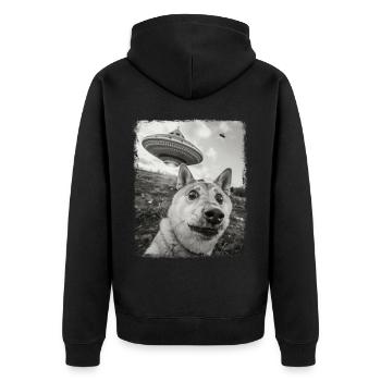 Shiba Inu Dog UFO Alien Alien Selfie - Unisex Premium Organic Zip Hoodie - black - Back - Nico (187cm)