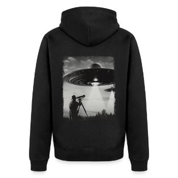 Stargazing Stargazer UFO Alien Außerirdischer Self - Unisex Premium Bio Zip Hoodie - Schwarz - Hinten - Nico (187cm)