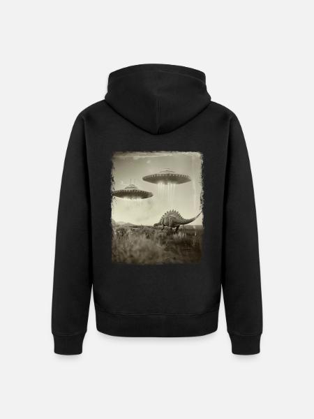 Stegosaurus Dinosaurier UFO Alien Außerirdischer S - Unisex Premium Bio Zip Hoodie - Schwarz
