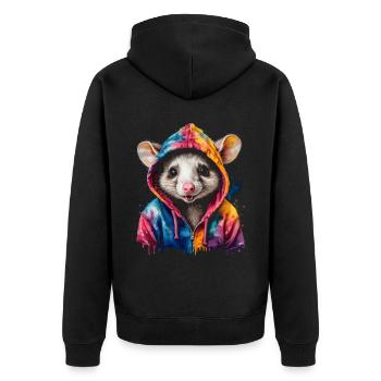 Sweat à capuche opossum Imprimé de design d’animal coloré - Veste à capuche bio Premium Unisexe - noir - Dos - Nico (187cm)