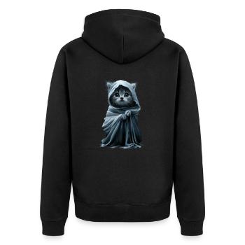 Cute kitten as a ghost - Halloween scary fun - Unisex Premium Organic Zip Hoodie - black - Back - Nico (187cm)