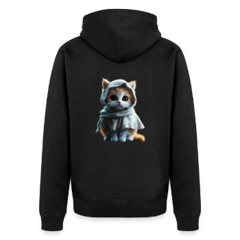 Chaton au look fantôme - Design mignon d’Halloween - Veste à capuche bio Premium Unisexe - noir - Dos - Nico (187cm)