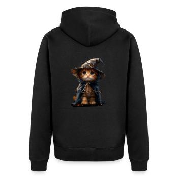 Kätzchen im Hexen-Outfit - Halloween Magie - Unisex Premium Bio Zip Hoodie - Schwarz - Hinten - Nico (187cm)