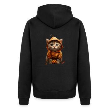 Kätzchen im Kürbis-Hoodie - Halloween Outfit - Unisex Premium Bio Zip Hoodie - Schwarz - Hinten - Nico (187cm)