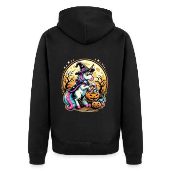 Lustiges Hexen Einhorn Halloween Trick or Treat - Unisex Premium Bio Zip Hoodie - Schwarz - Hinten - Nico (187cm)