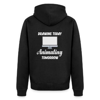 Heute Zeichnen, Morgen Animieren Kunstdesigner - Unisex Premium Bio Zip Hoodie - Schwarz - Hinten - Nico (187cm)