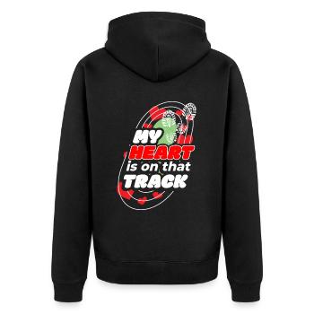 Heart is on that Track And Field Mom - Unisex Premium Bio Zip Hoodie - Schwarz - Hinten - Nico (187cm)