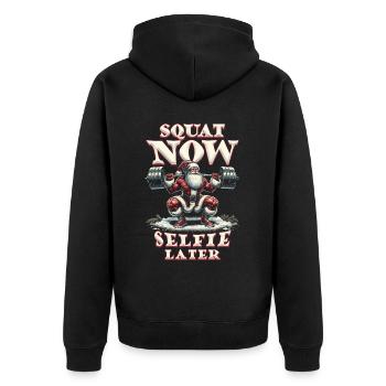 Leg Training Bodybuilder Squat Now Selfie Later - Unisex Premium Organic Zip Hoodie - black - Back - Nico (187cm)