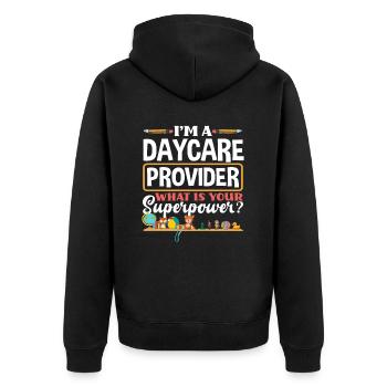 Ich Bin Ein Kindergartenbetreuer, Was Ist Deine - Unisex Premium Bio Zip Hoodie - Schwarz - Hinten - Nico (187cm)