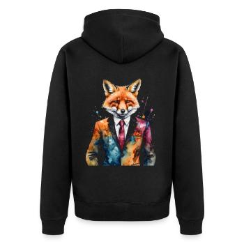 Fuchs Anzug Bunt Tier Design Print - Unisex Premium Bio Zip Hoodie - Schwarz - Hinten - Nico (187cm)