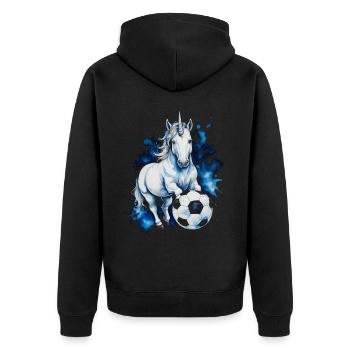 Einhorn Fußball Bunt Schottland Tier Design Print - Unisex Premium Bio Zip Hoodie - Schwarz - Hinten - Nico (187cm)