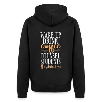 School Counselor Coffee Wake Up - Unisex Premium Bio Zip Hoodie - Schwarz - Hinten - Nico (187cm)