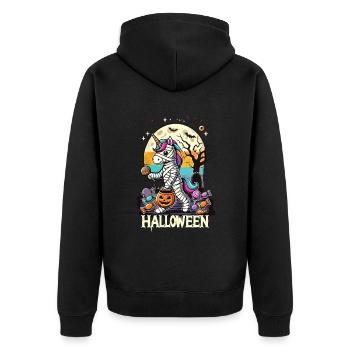 Lustige Einhorn Mumie Liebt Süßigkeiten - Unisex Premium Bio Zip Hoodie - Schwarz - Hinten - Nico (187cm)