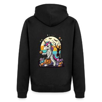 Lustige Einhorn Mumie Liebt Süßigkeiten - Unisex Premium Bio Zip Hoodie - Schwarz - Hinten - Nico (187cm)