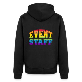 Event Staff Front Design Party Crew Pride LGBT - Unisex Premium Bio Zip Hoodie - Schwarz - Hinten - Nico (187cm)