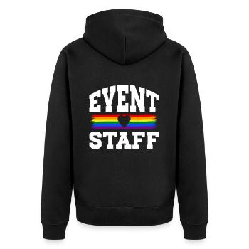 Event Staff Front Design Party Crew Pride LGBT - Unisex Premium Bio Zip Hoodie - Schwarz - Hinten - Nico (187cm)