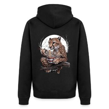 Gepard - Unisex Premium Bio Zip Hoodie - Schwarz - Hinten - Nico (187cm)