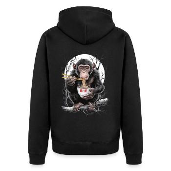 Schimpanse - Unisex Premium Bio Zip Hoodie - Schwarz - Hinten - Nico (187cm)