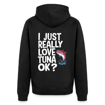 Thunfisch - Unisex Premium Bio Zip Hoodie - Schwarz - Hinten - Nico (187cm)